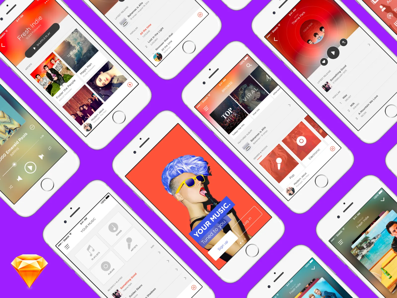 10 Screens Music App Design  - Free Figma Template