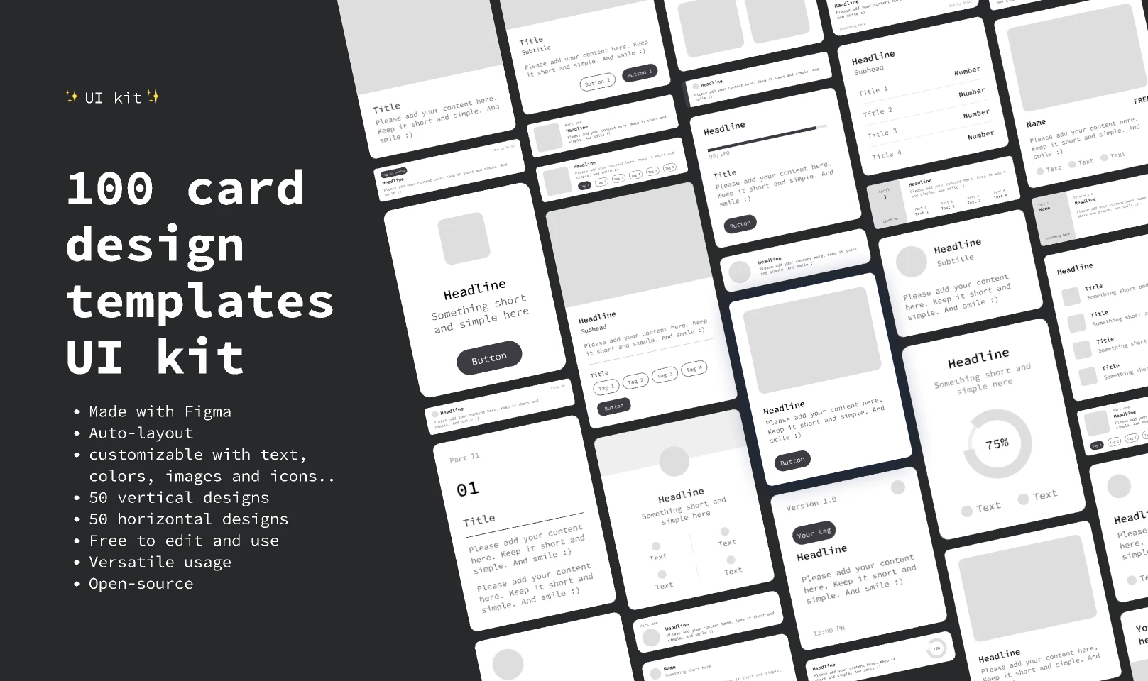 100 card design templates UI kit for Figma and Adobe XD