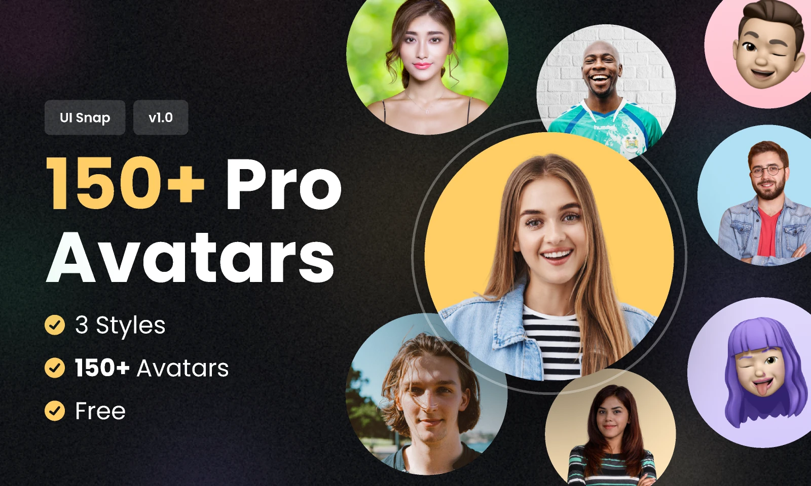 150+ Pro Avatars Pack | 3 Styles | Free | Male & Female Avatars for Figma and Adobe XD
