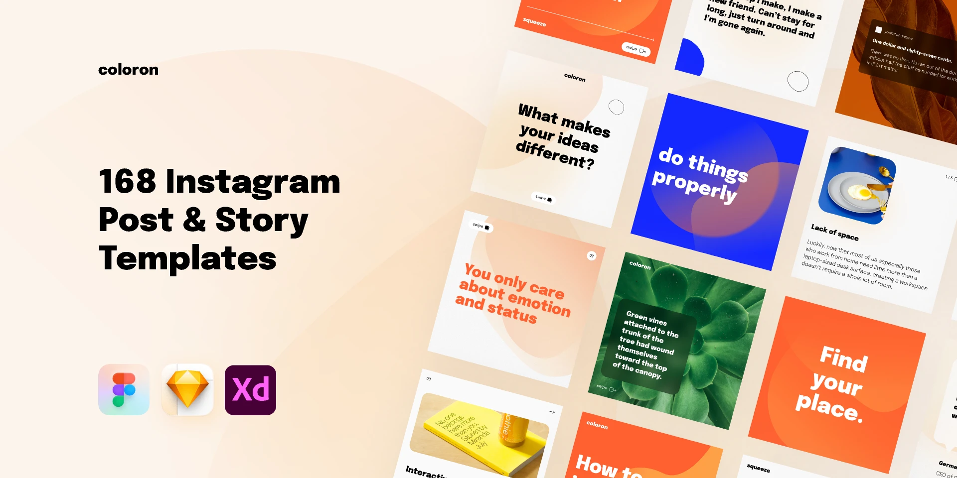 168 Creative Instagram Post & Storie Templates for Figma and Adobe XD