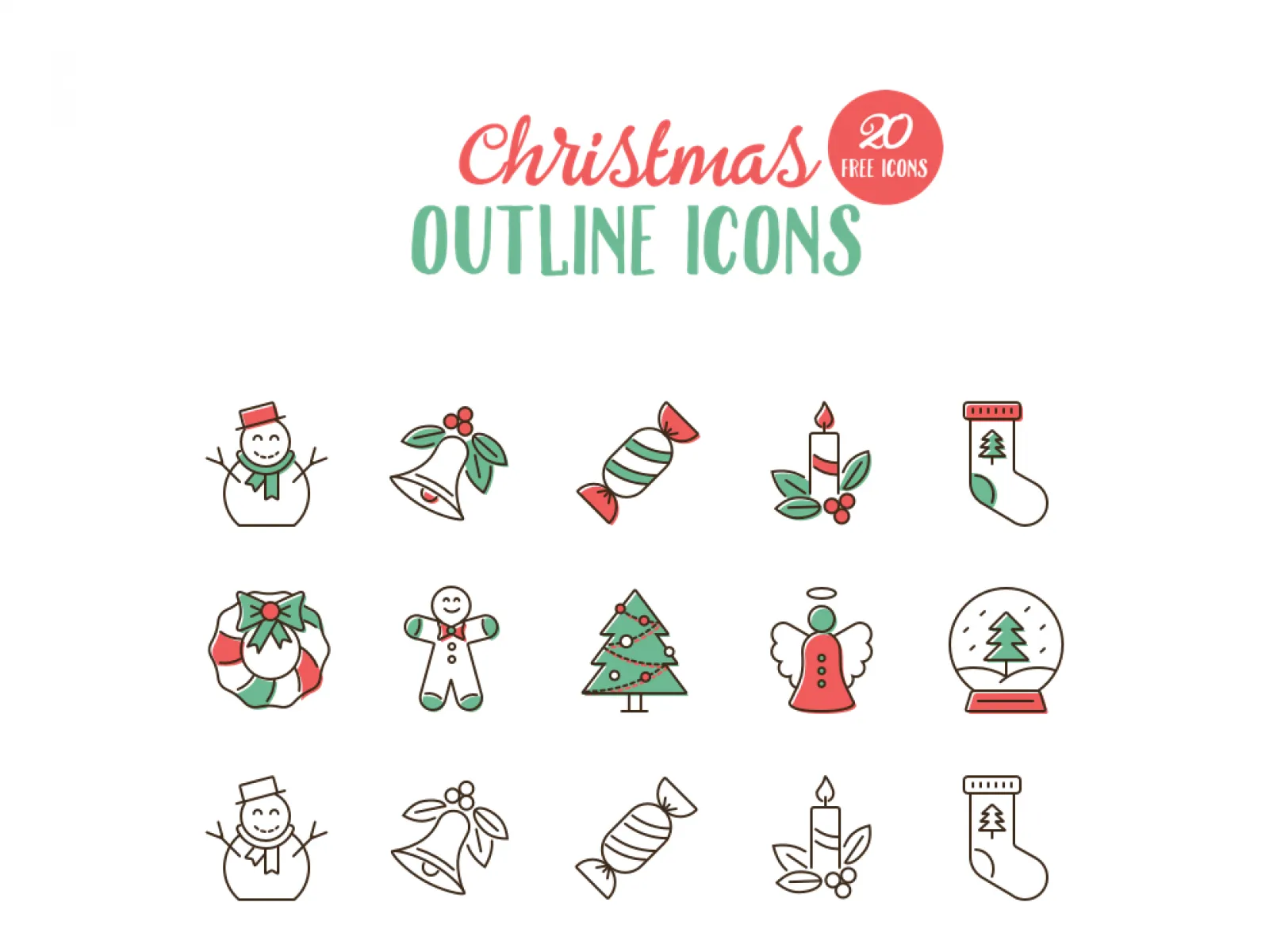20 Christmas Outline Icons  - Free Figma Template