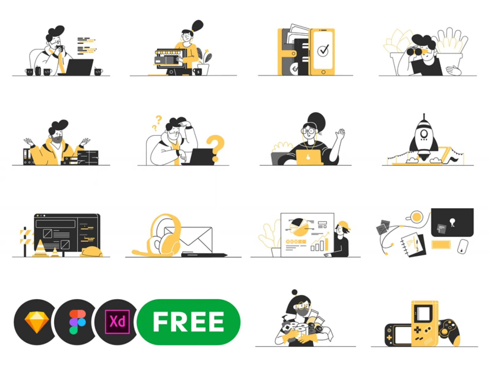 20 Office Vector Illustrations  - Free Figma Template