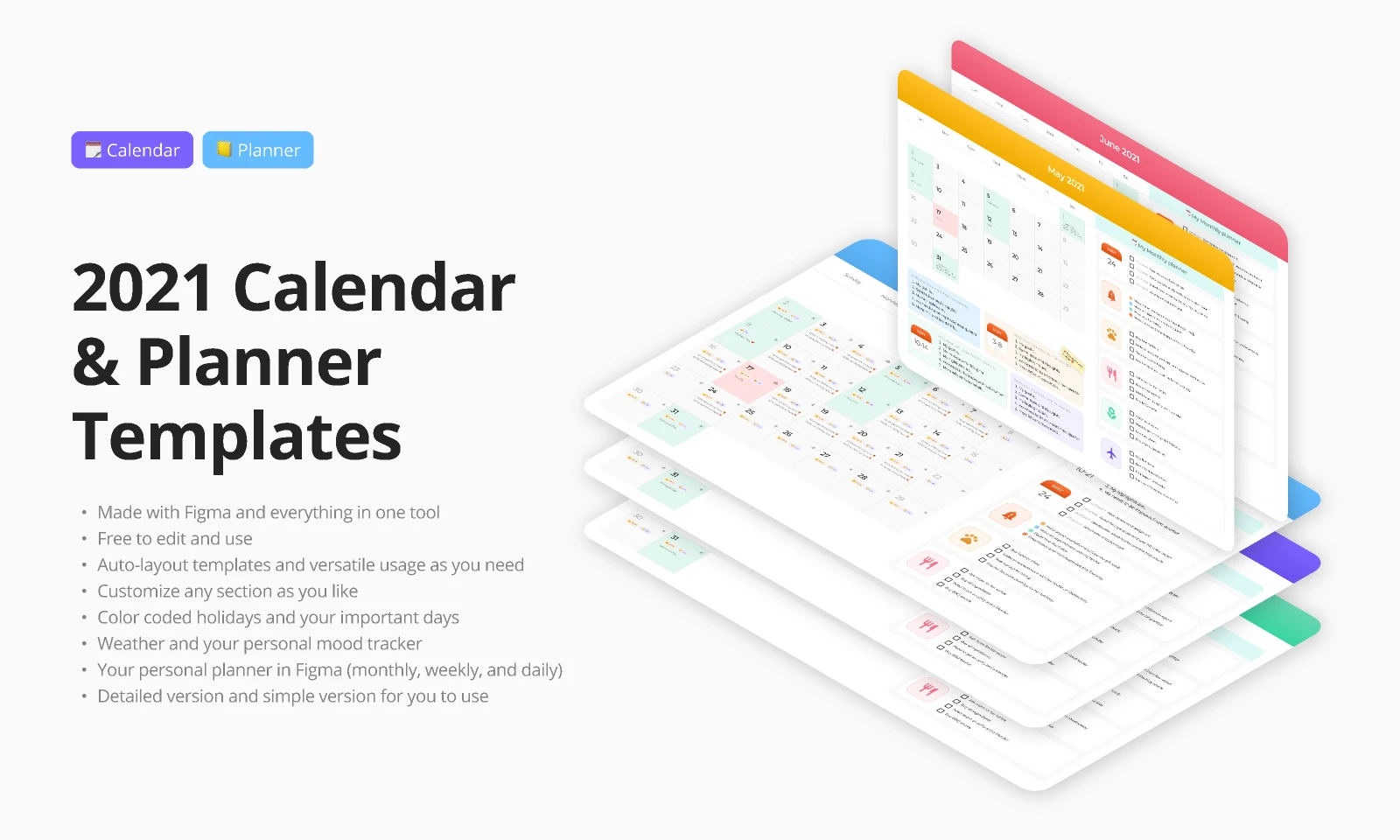 2021 Calendar and Planner Template for Figma and Adobe XD