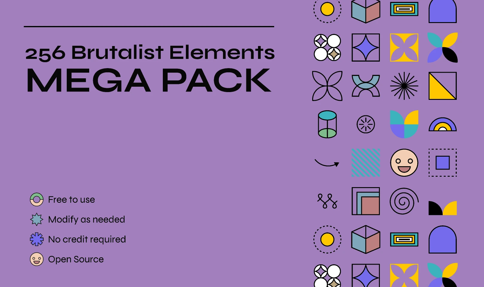 256 brutalist elements mega pack FREE for Figma and Adobe XD