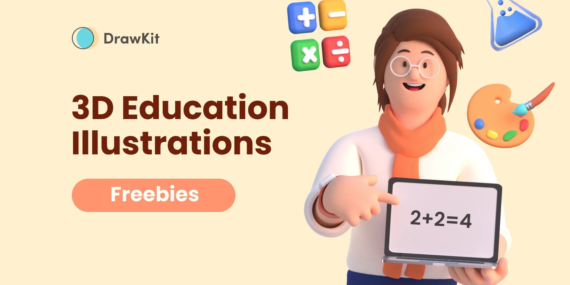 3D Education & E-Learning Illustrations - DrawKit for Figma and Adobe XD