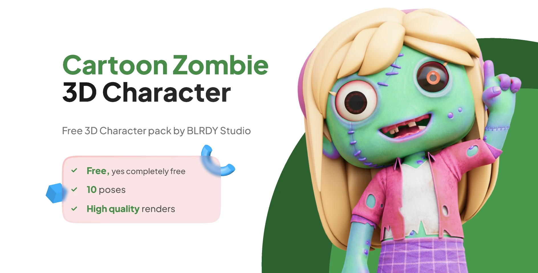 3D Female Cartoon Zombie for Figma and Adobe XD