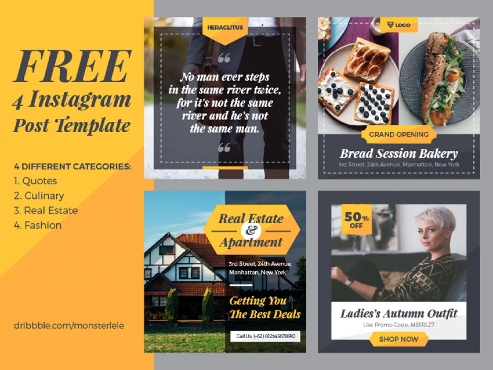 4 Instagram Post Templates  - Free Figma Template
