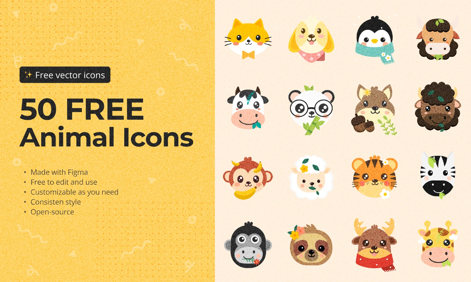 50 free animal icons for Figma and Adobe XD