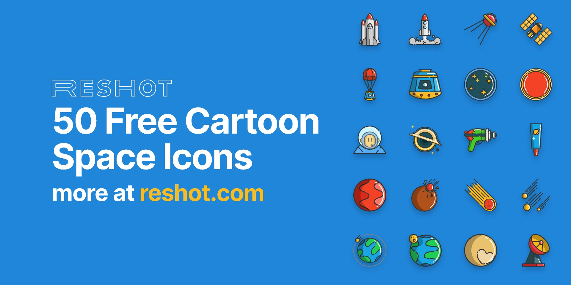 50 Free Cartoon Space Icons for Figma and Adobe XD