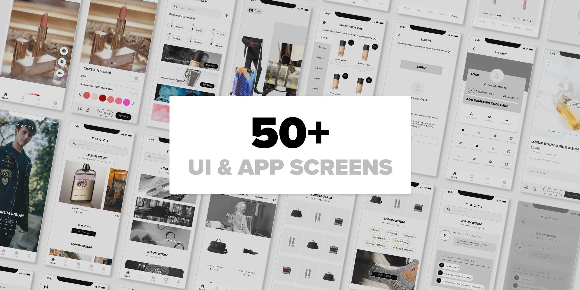 50+ UI | App Screens | Wireframes (Auto Layout Applied) for Figma and Adobe XD