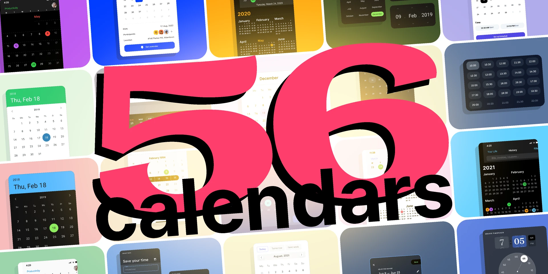 56 Calendars UI design template & date picker UX guide for Figma and Adobe XD