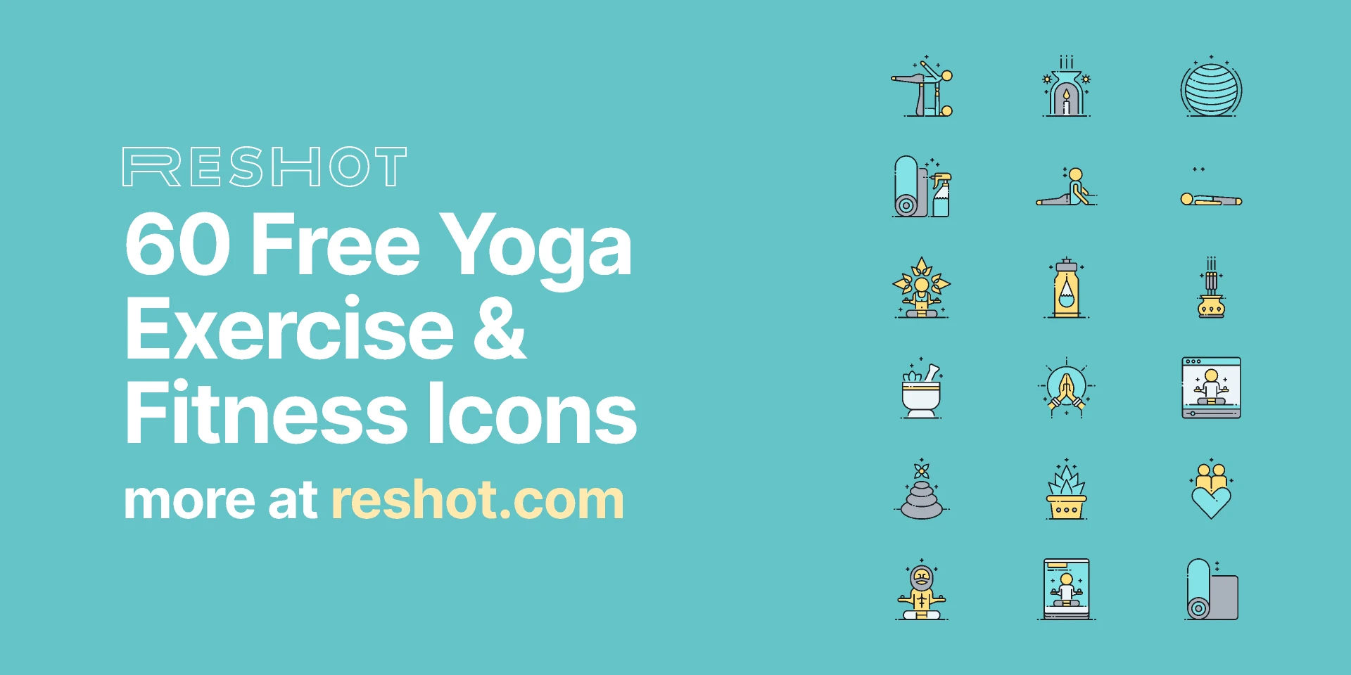 60 Free Yoga Exercise & Fitness Icons for Figma and Adobe XD