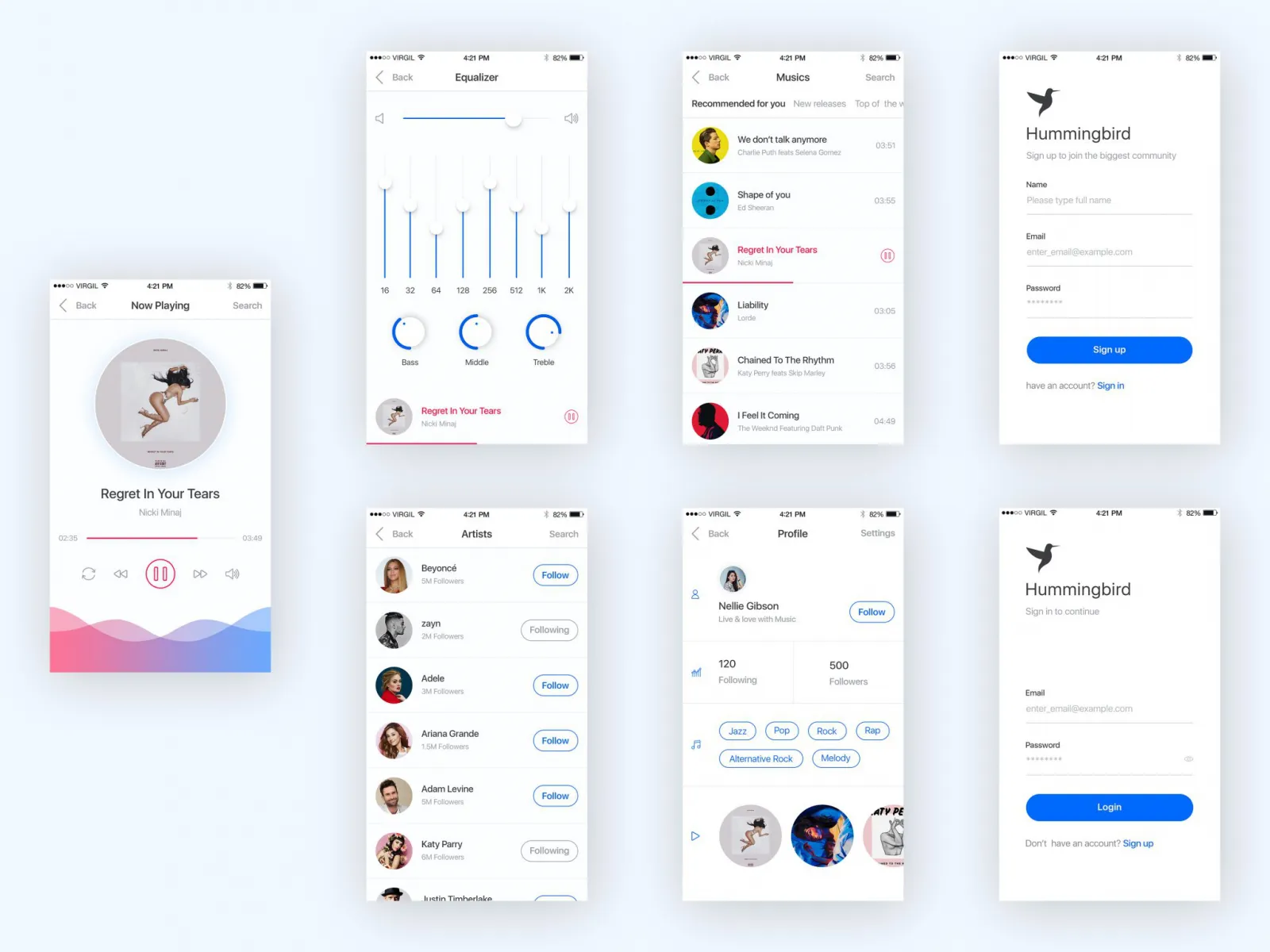 7 Screens Music App Design  - Free Figma Template