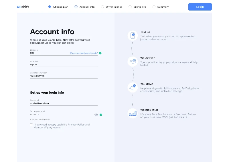 Account Info User signup flow for Figma and Adobe XD
