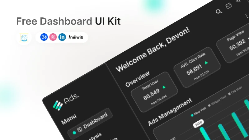 Ads Analytic Dashboard for Figma and Adobe XD