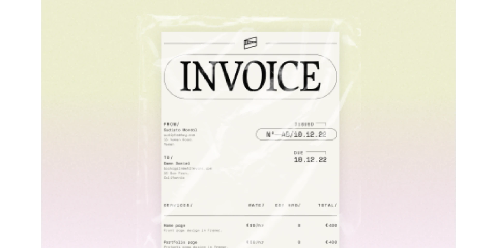 aesthetic invoice template for Figma and Adobe XD