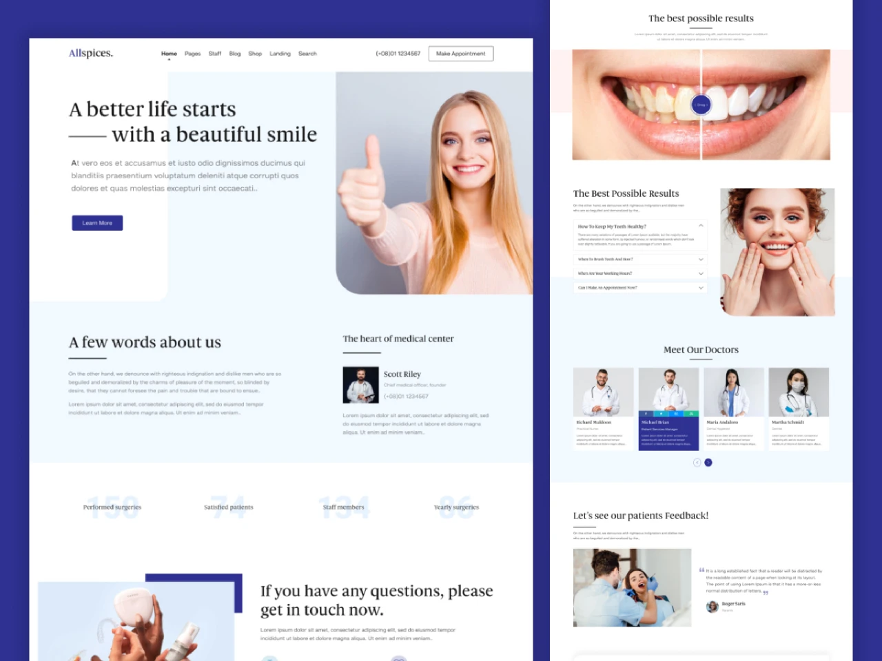 Allspices - Dental Care Website Design for Figma and Adobe XD