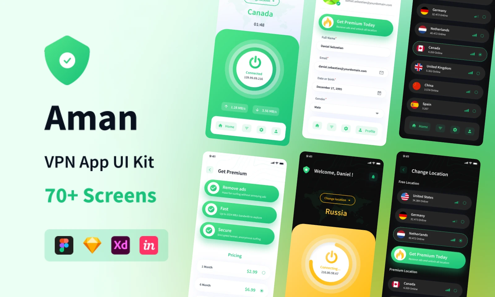 Aman - VPN App UI Kit for Figma and Adobe XD