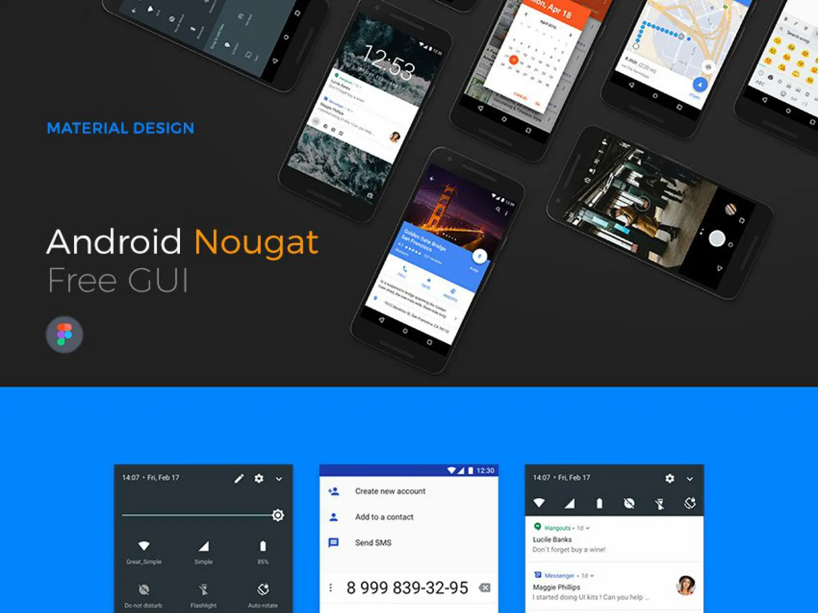 Android Nougat Free GUI  - Free Figma Template
