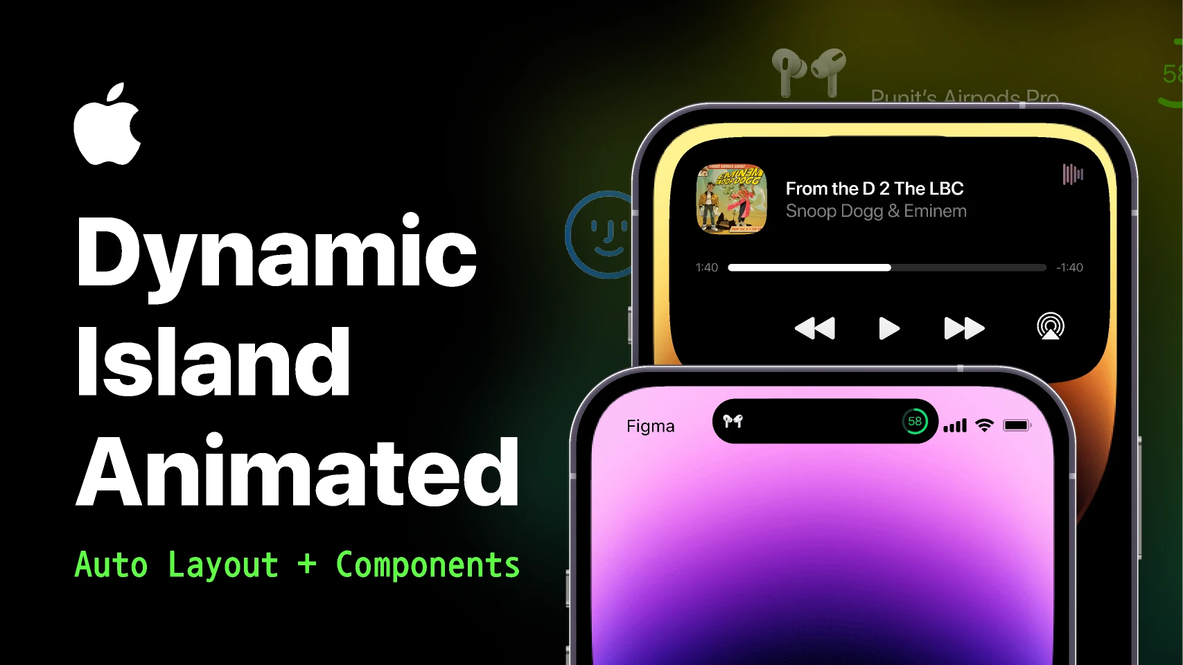 Apple Dynamic Island Animated - Auto Layout + Components for Figma and Adobe XD