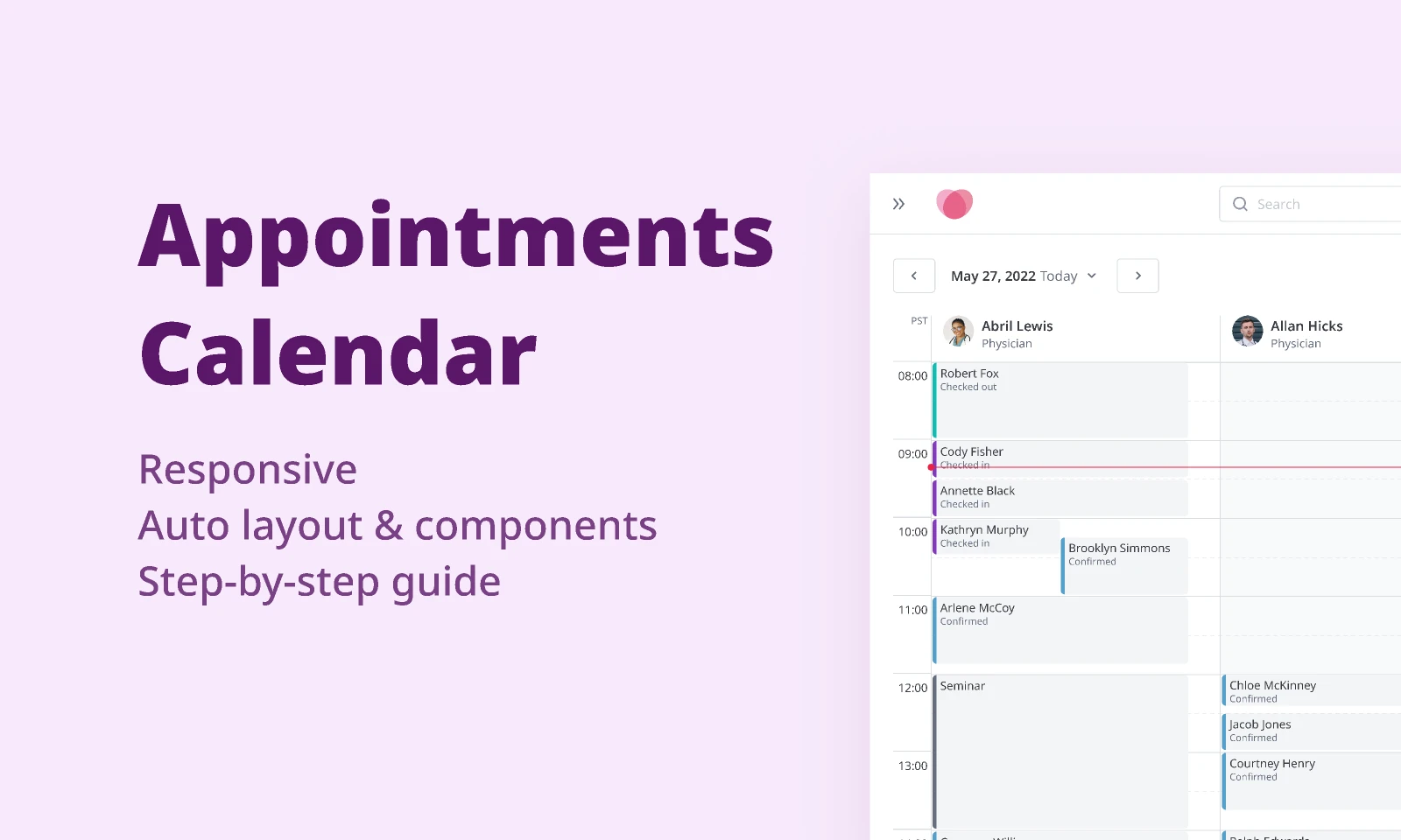 Appointments Calendar for Figma and Adobe XD