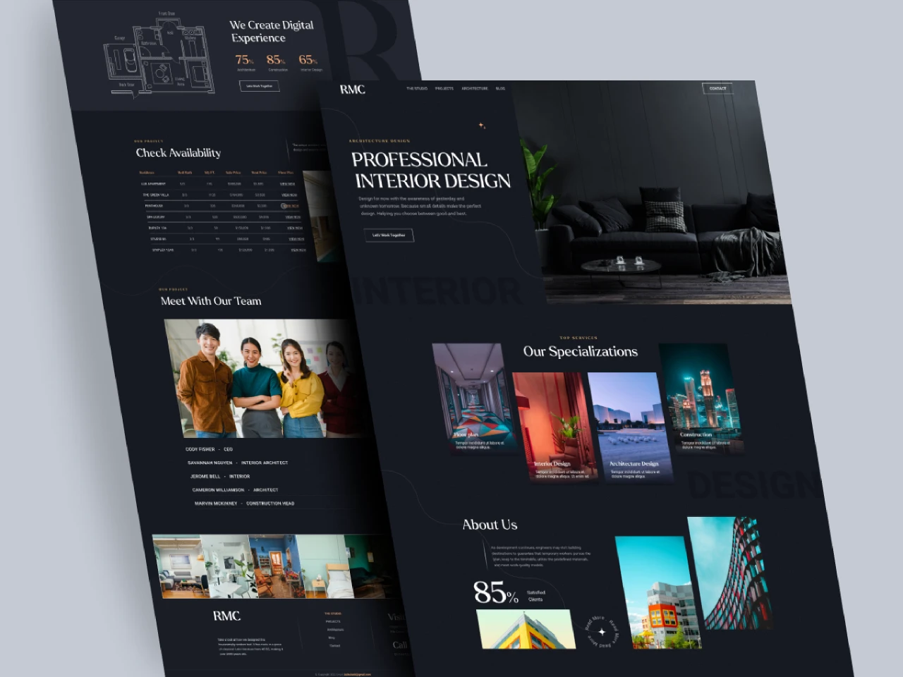 Architecture interior design studio website for Figma and Adobe XD