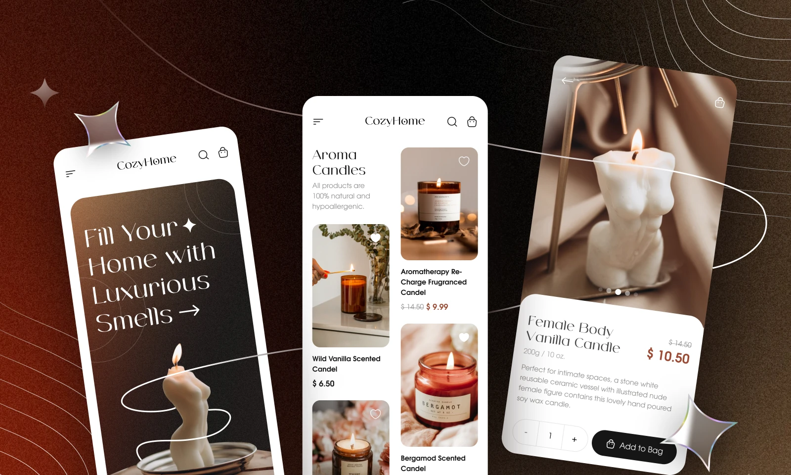 Aroma Candles Store Mobile App for Figma and Adobe XD