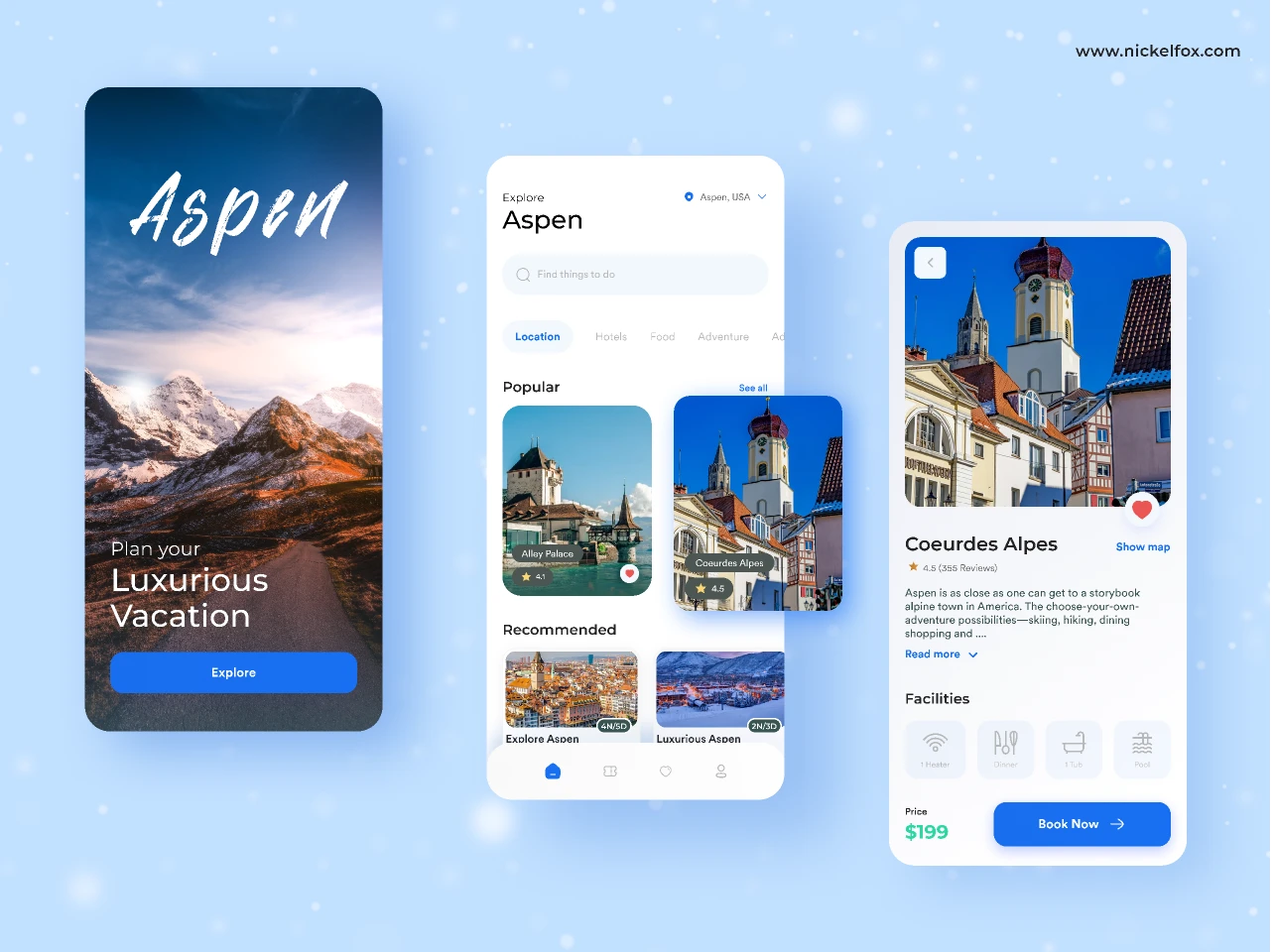 Aspen Travel App Exploration- Mobile App Design for Figma and Adobe XD