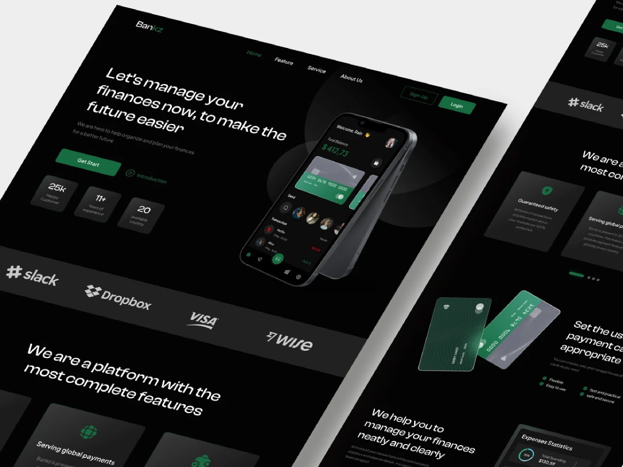 Bankz - Finance Landing Page for Figma and Adobe XD