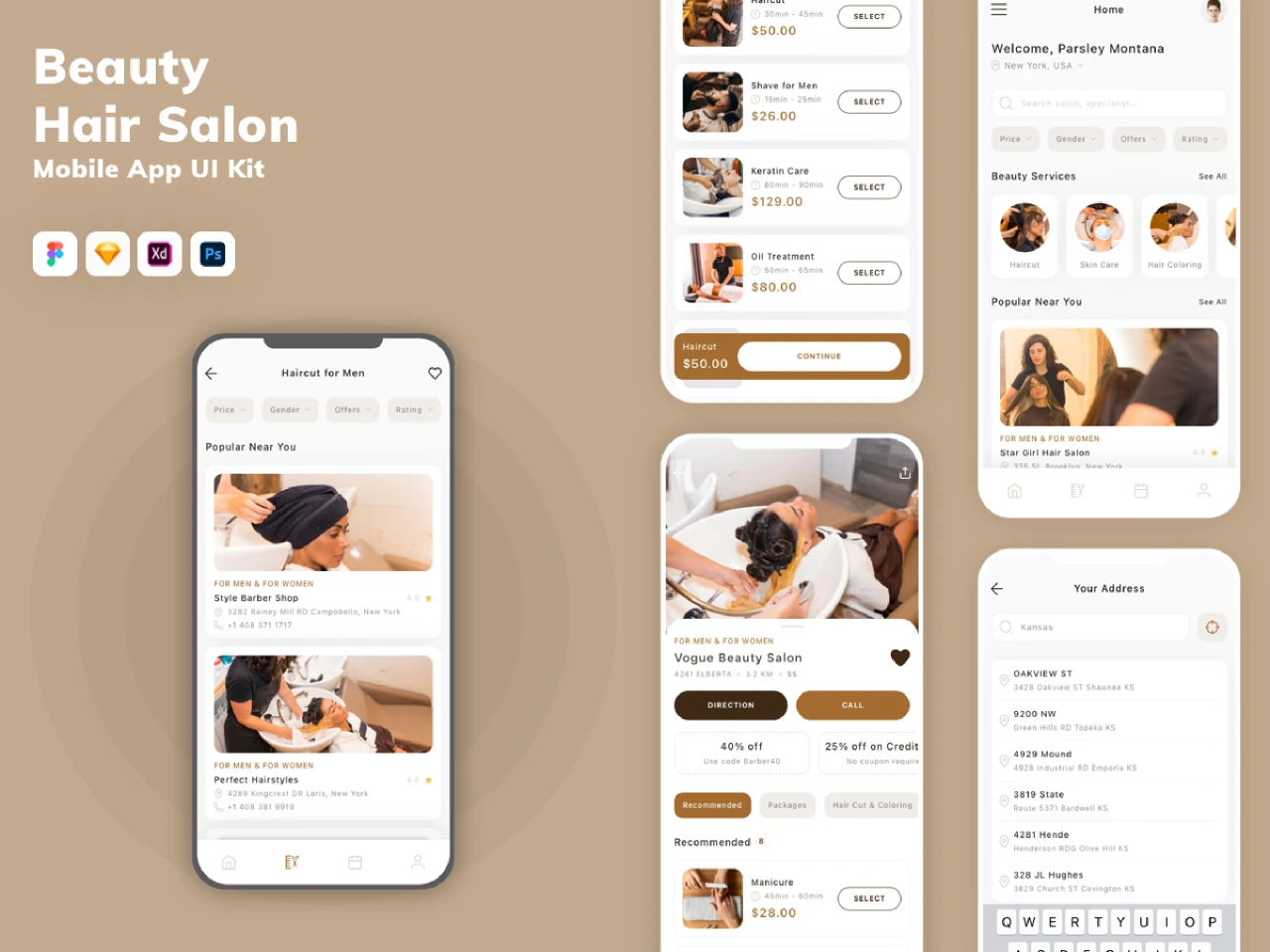 Beauty & Hair Salon Mobile App UI Kit for Figma and Adobe XD