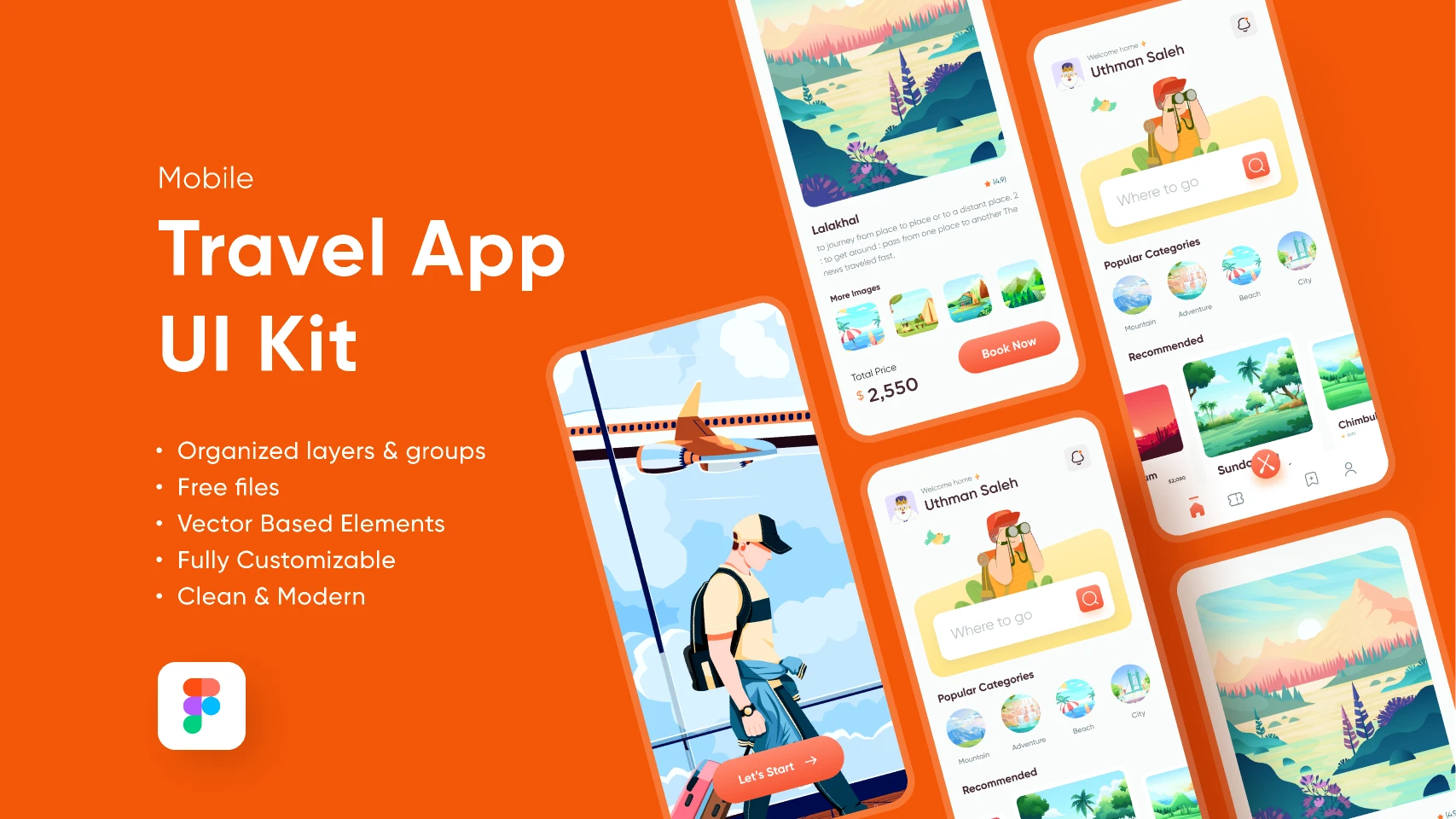 Best Trending Travel Mobile App UI UX Design UI Kit for Figma and Adobe XD