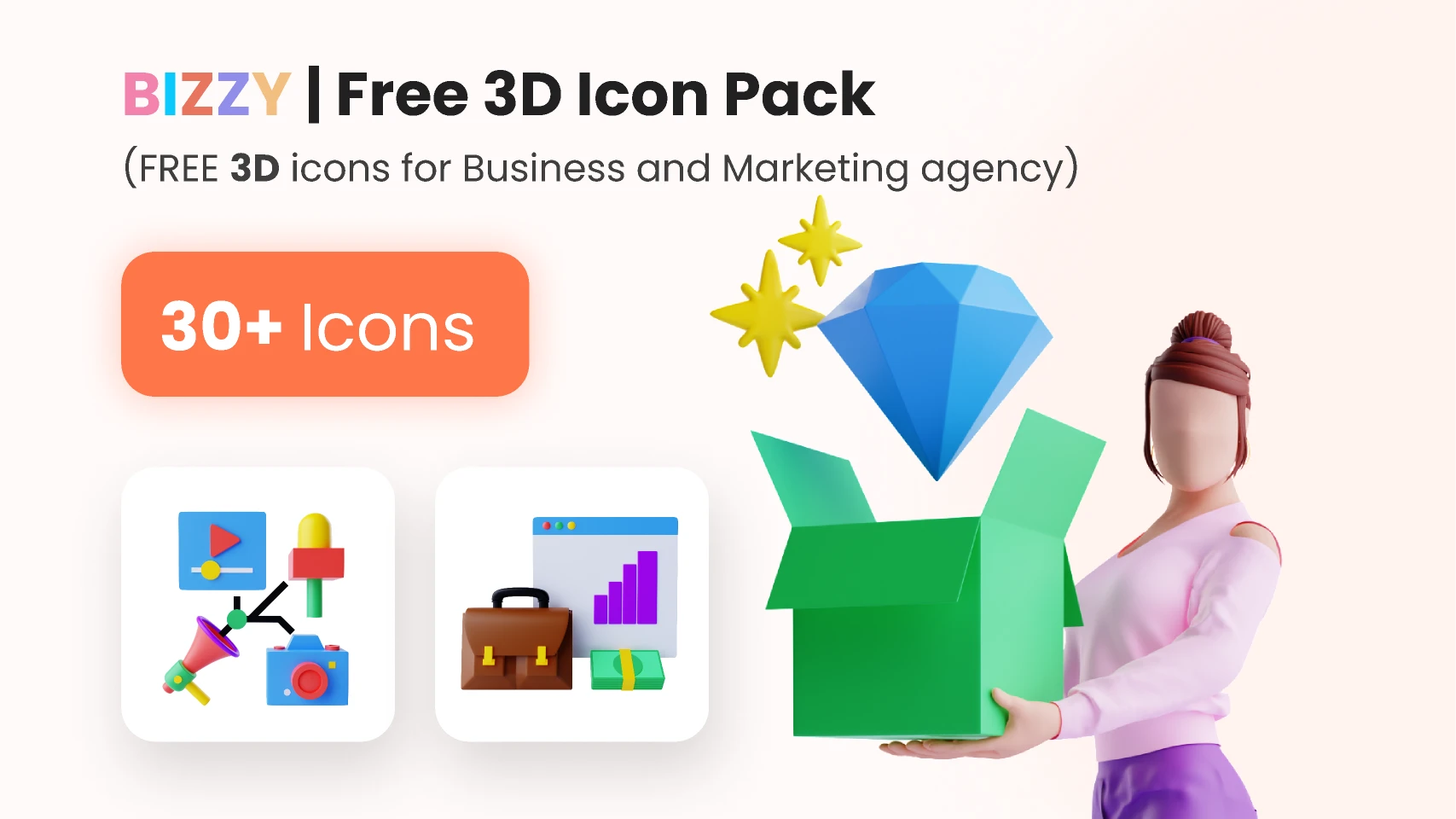Bizzy | Free 3D Icon Pack for Business and Marketing agency for Figma and Adobe XD