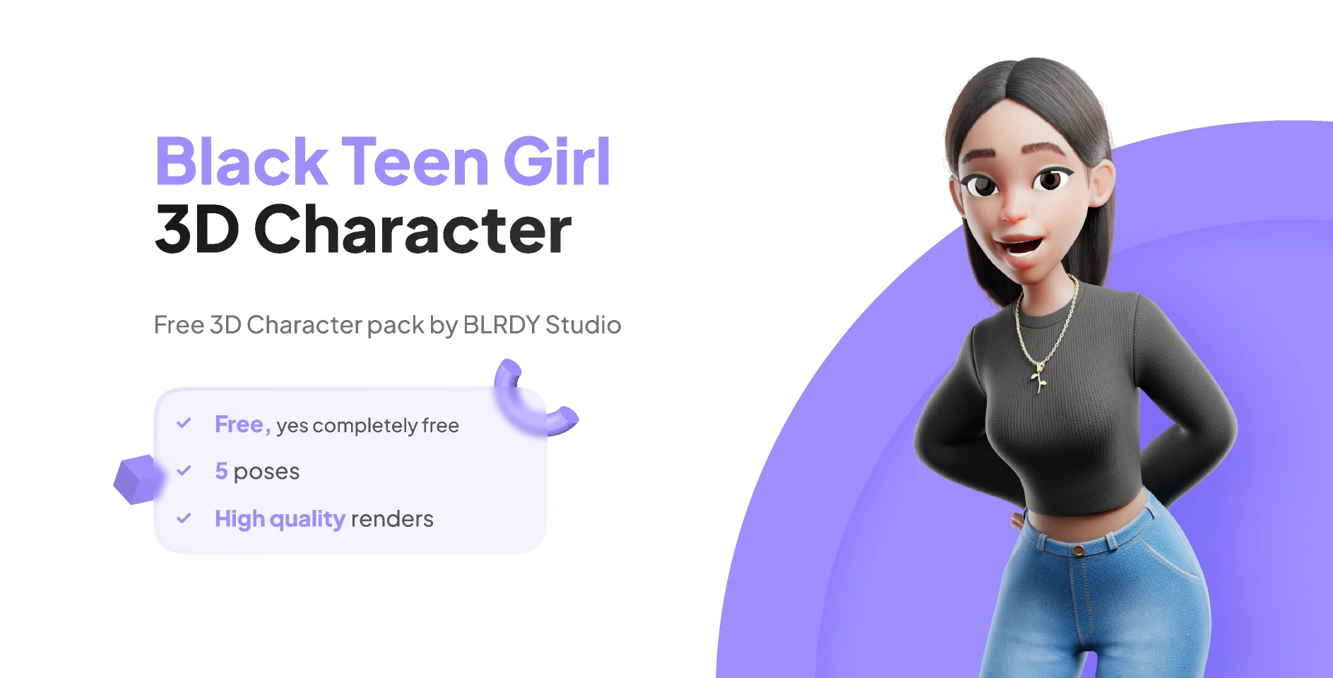 Black Teen Girl 3D Character for Figma and Adobe XD