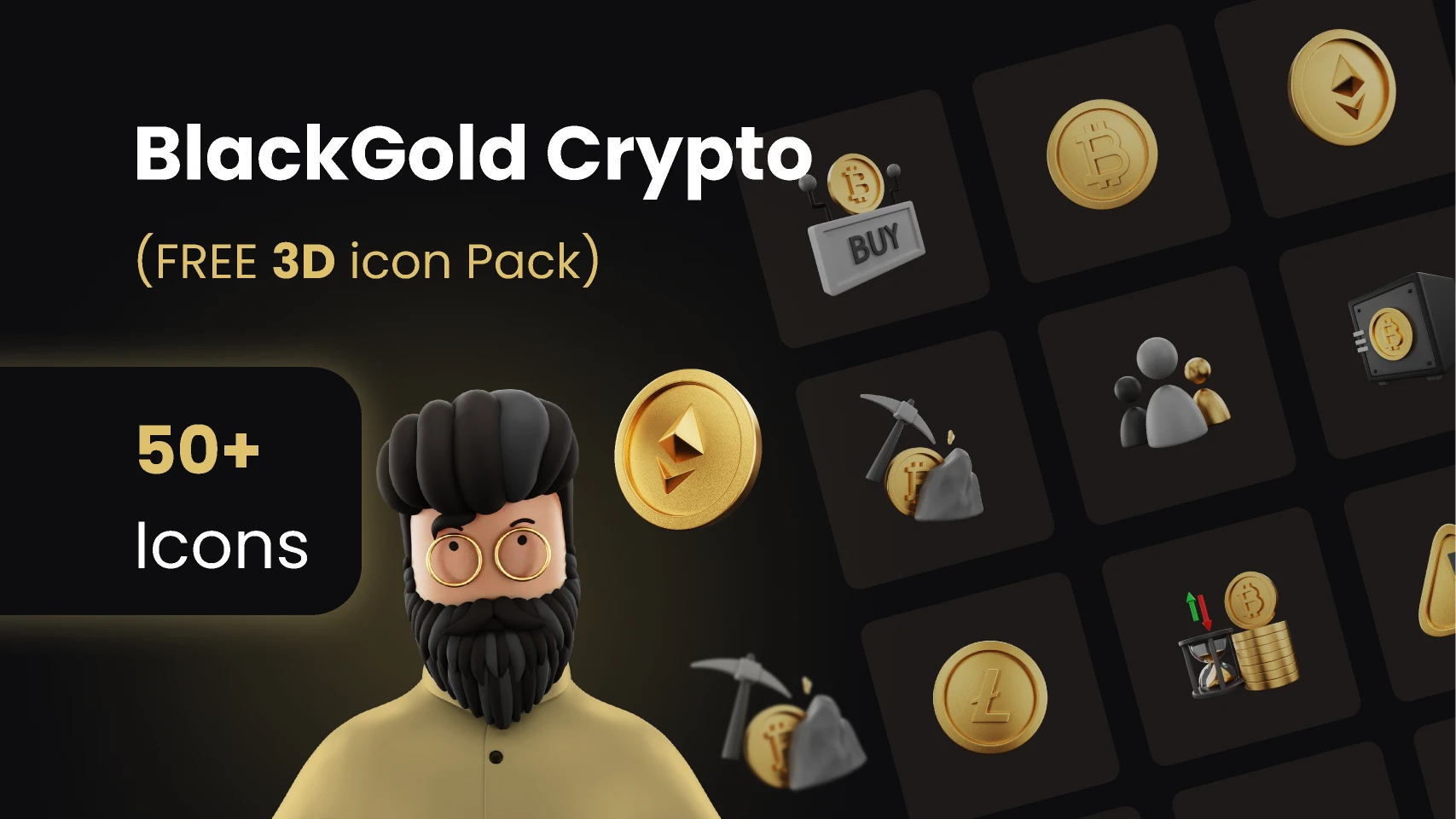 BlackGold Crypto  Currency  Free 3D icons for Figma and Adobe XD