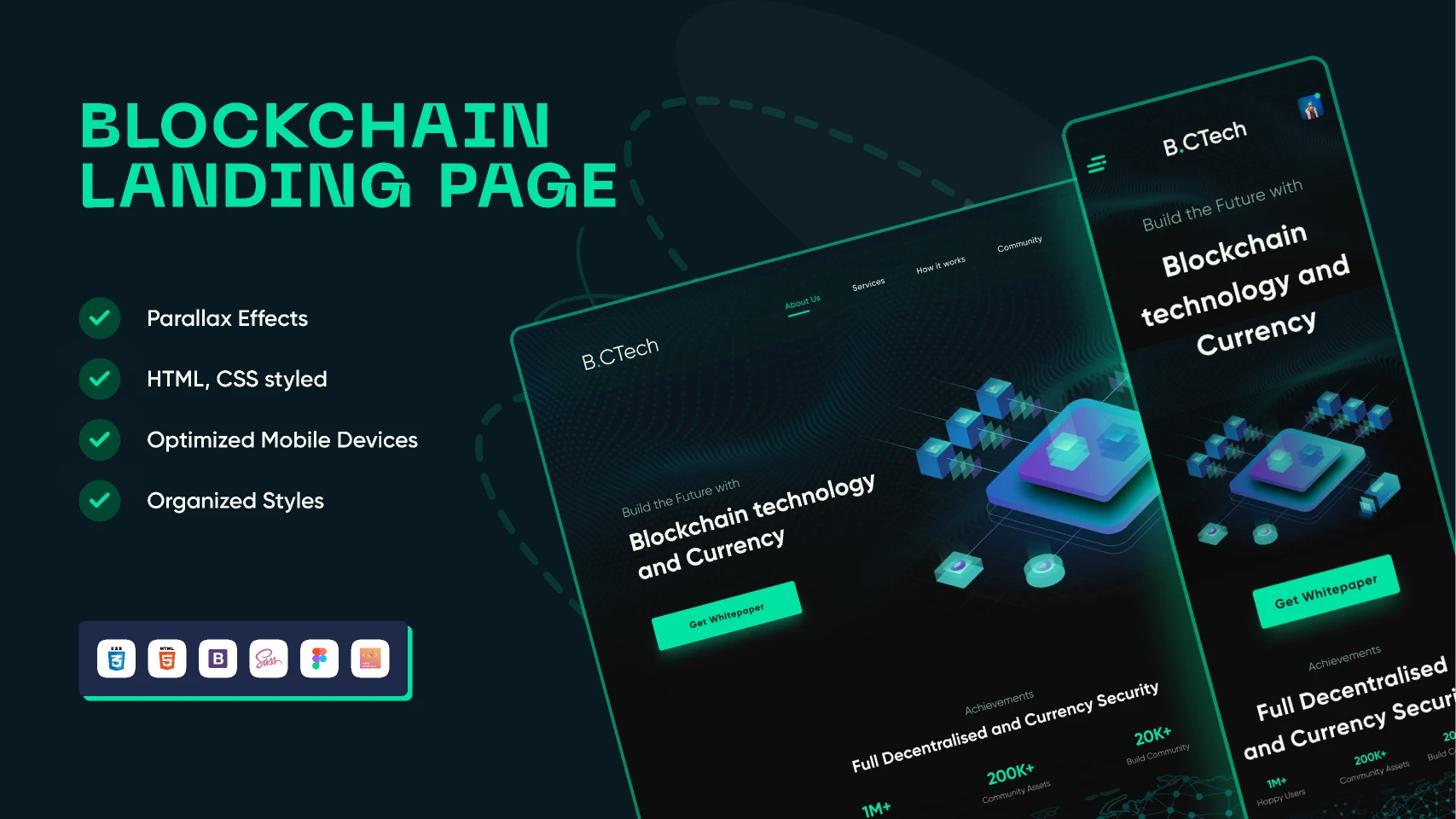 Blockchain Technology And Currency Exchange Landing Page UI UX Design for Figma and Adobe XD