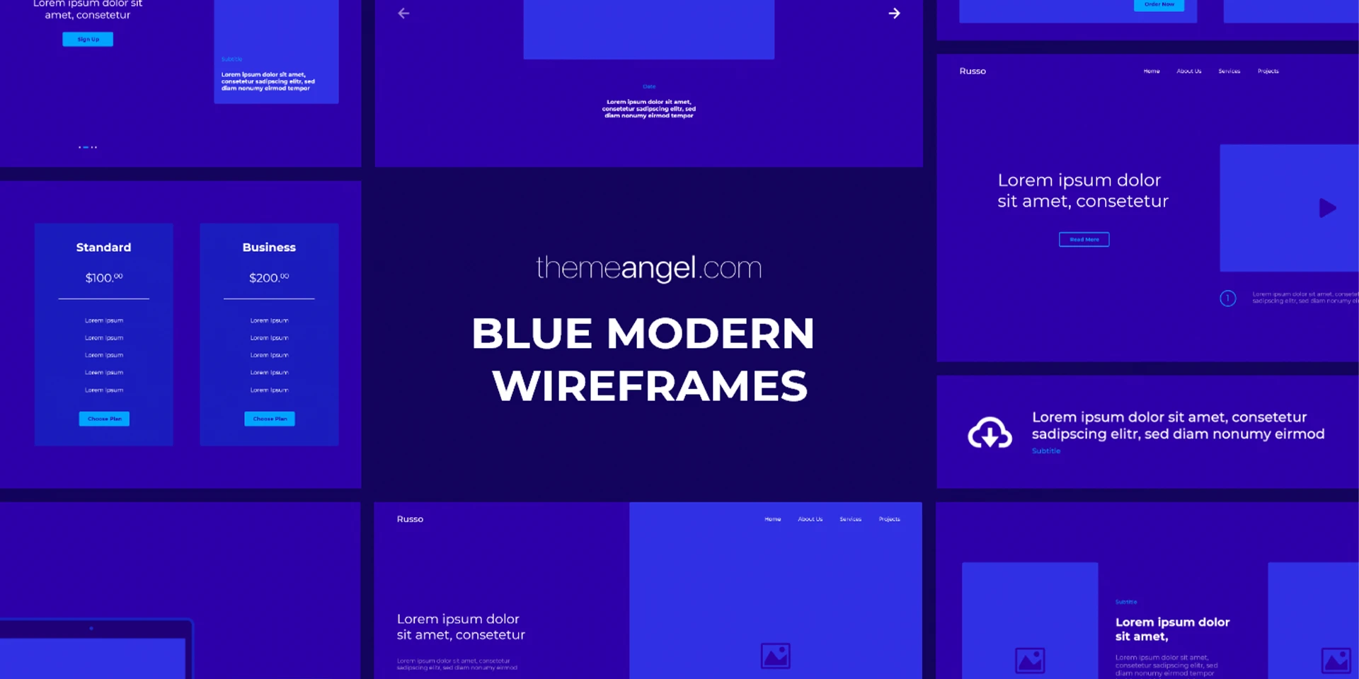 Blue moderen, minimal wireframes kit for Figma and Adobe XD