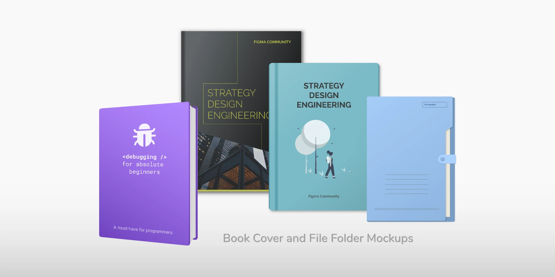 Book cover + File folder Mockups for Figma and Adobe XD