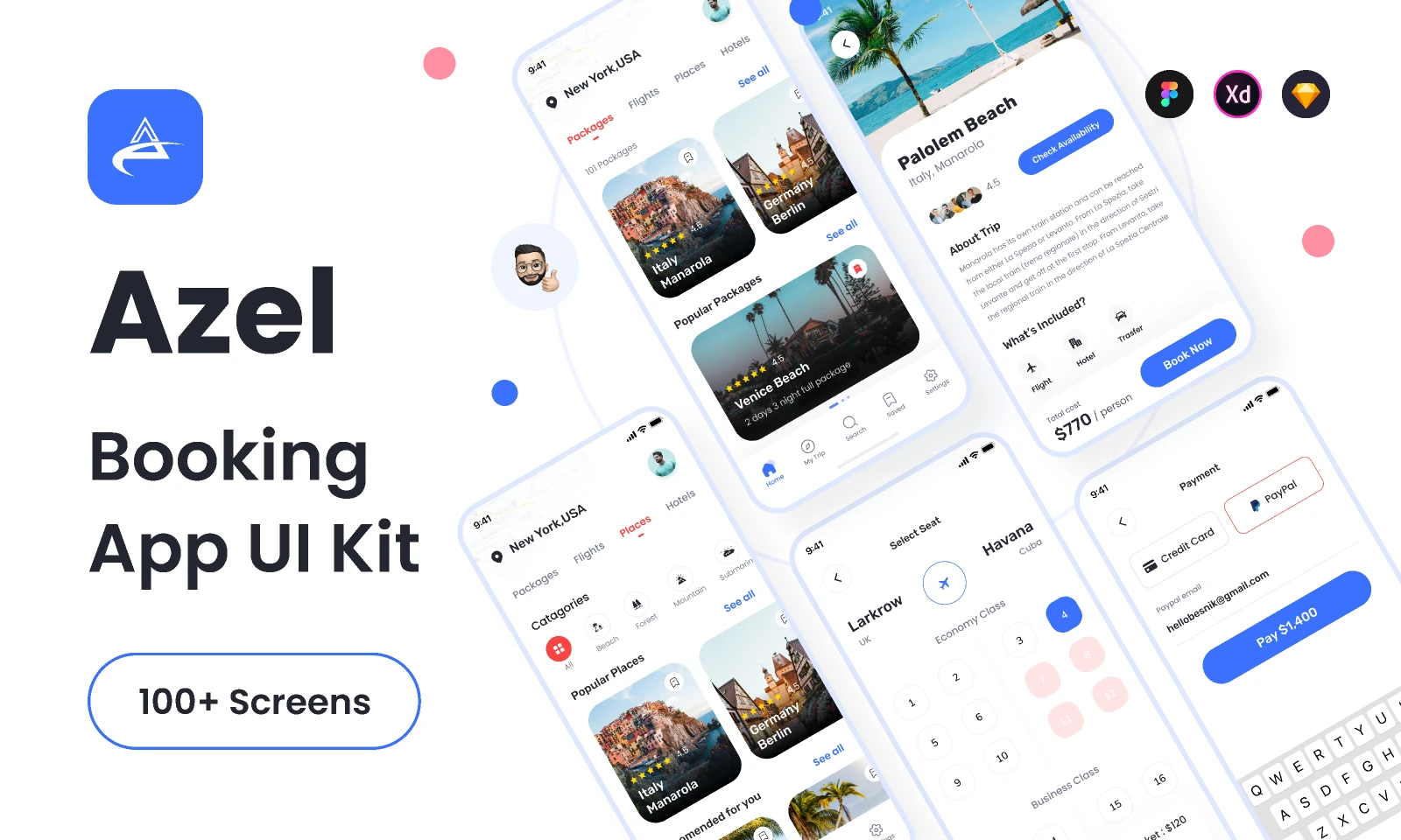 Booking App UI Kit Design for Figma and Adobe XD