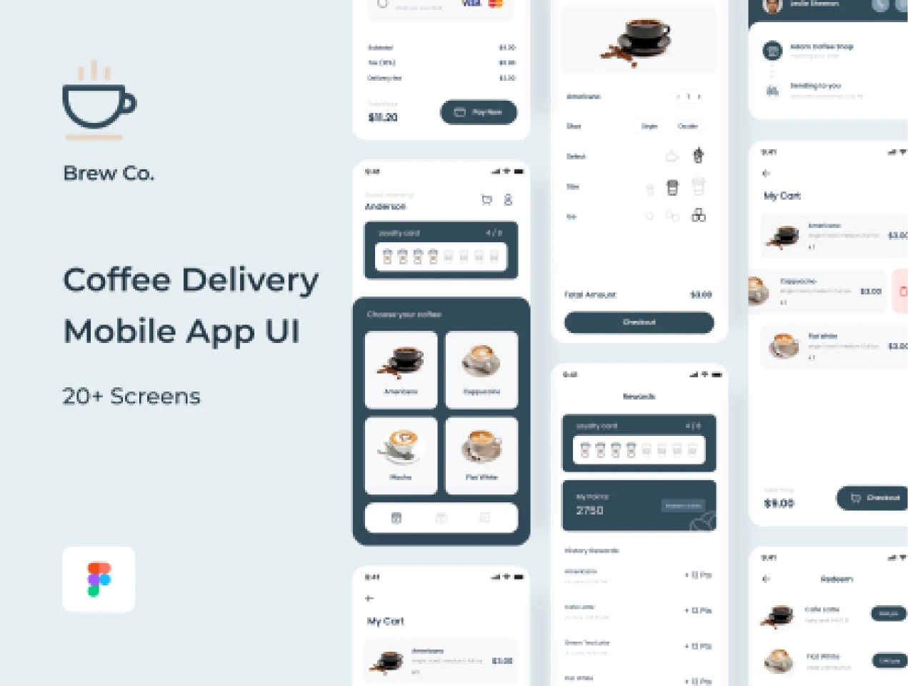 Brew Co.  Coffee Delivery Mobile App UI for Figma and Adobe XD