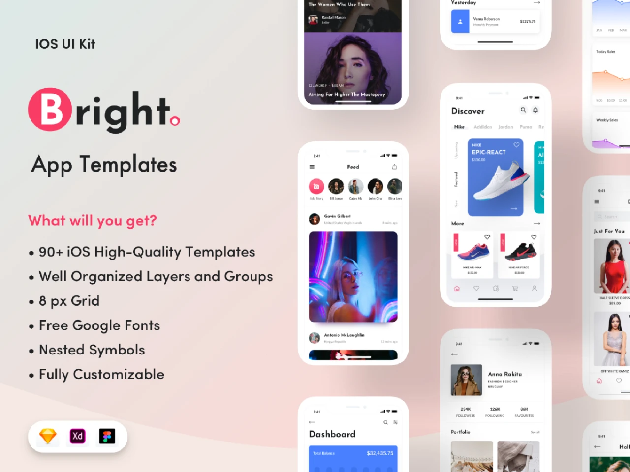 Bright App UI Kit for Figma and Adobe XD