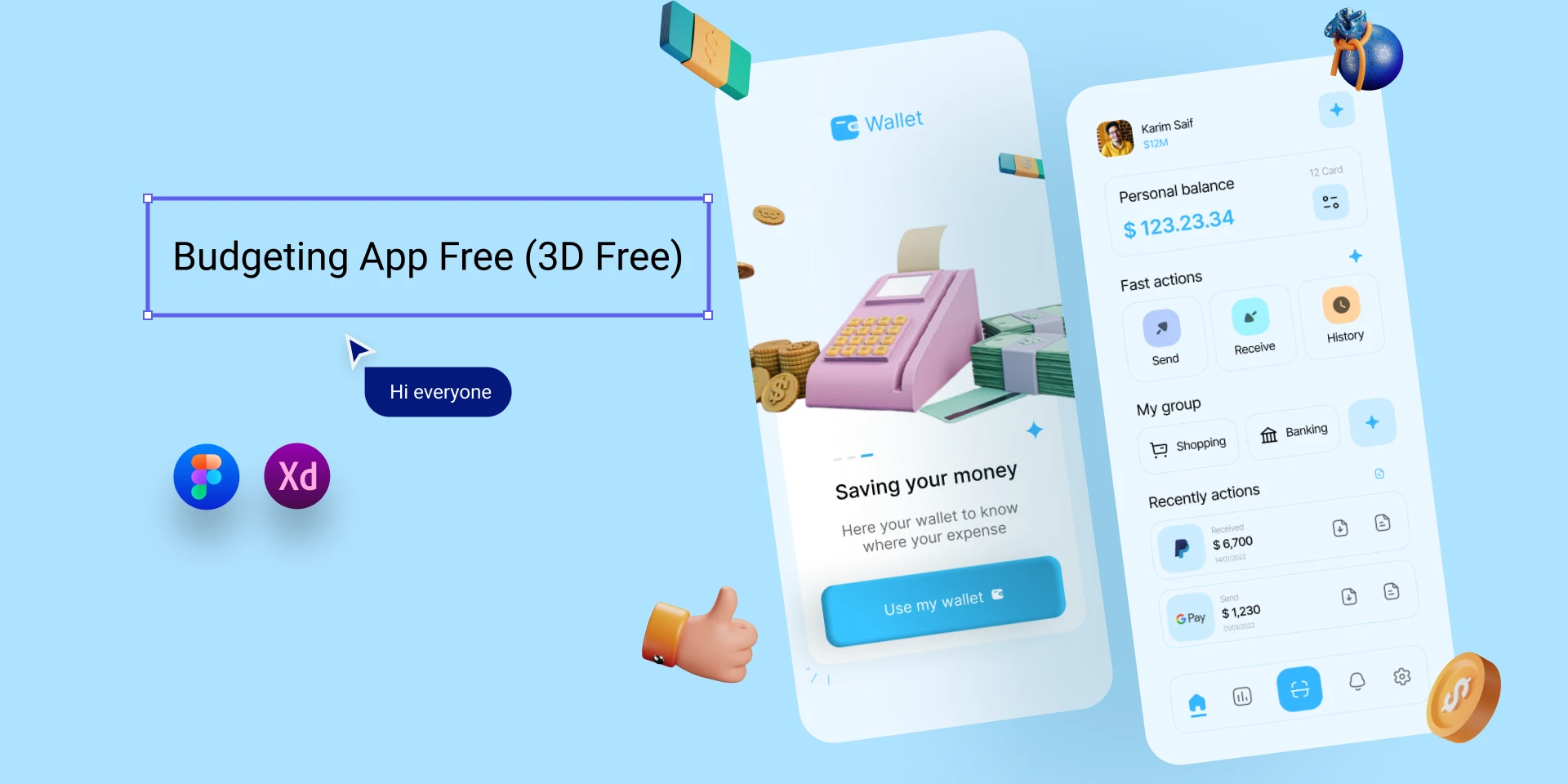 Budgeting App Free (3D Free) for Figma and Adobe XD