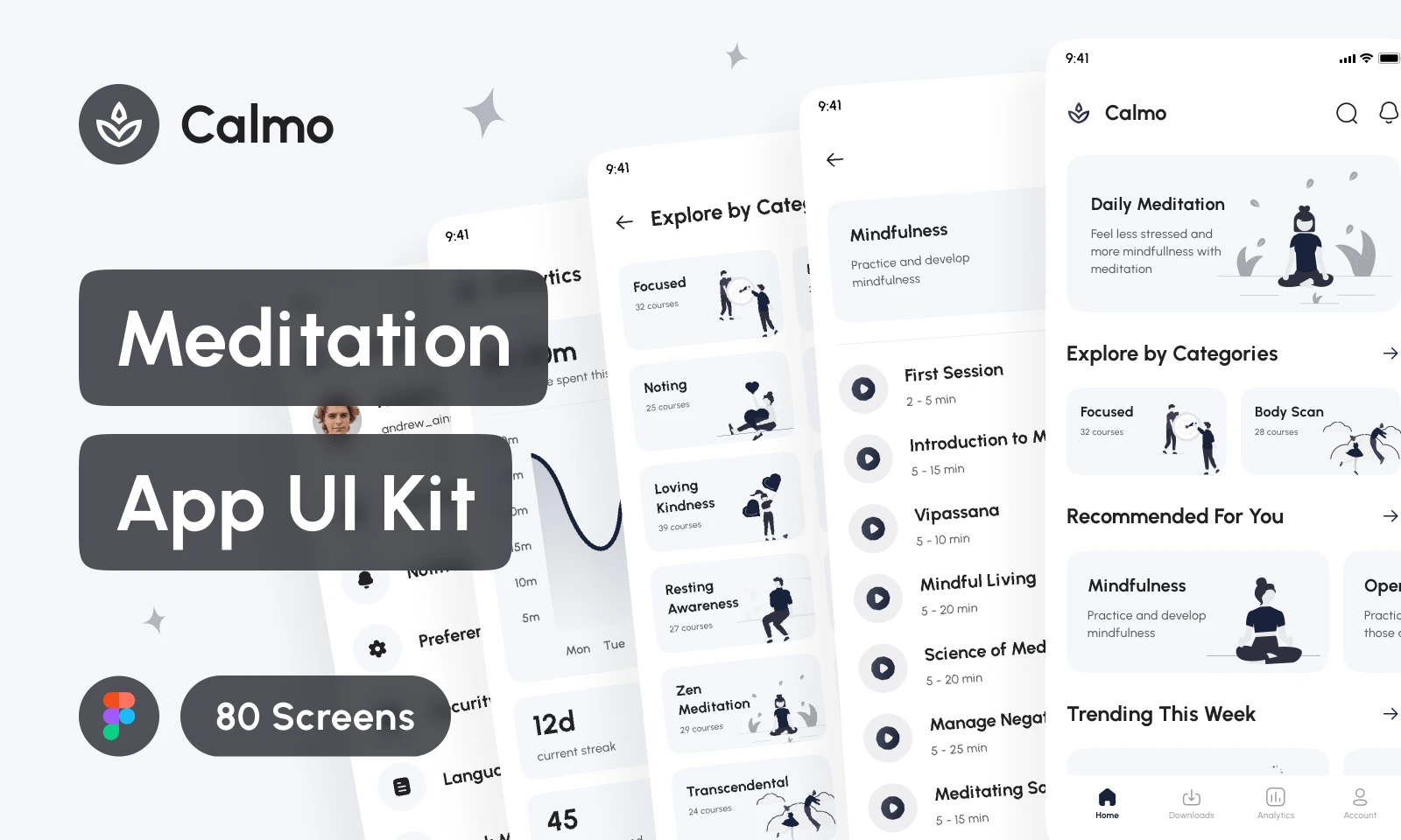 Calmo - Meditation App UI Kit for Figma and Adobe XD
