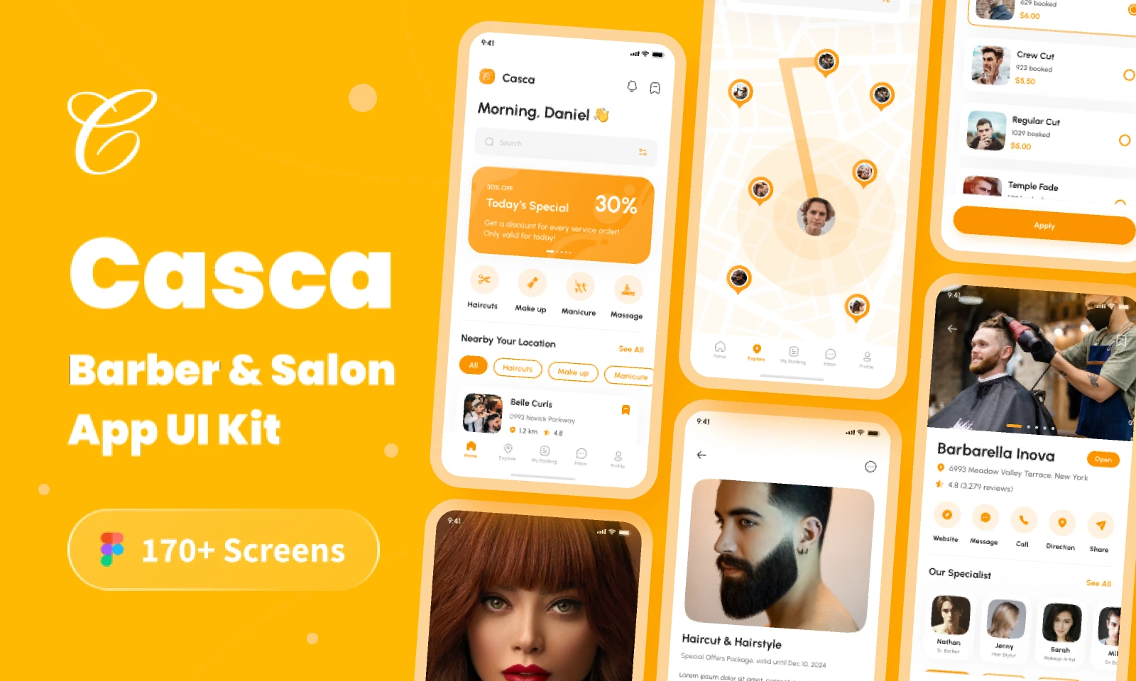 Casca - Barber & Salon App UI Kit for Figma and Adobe XD