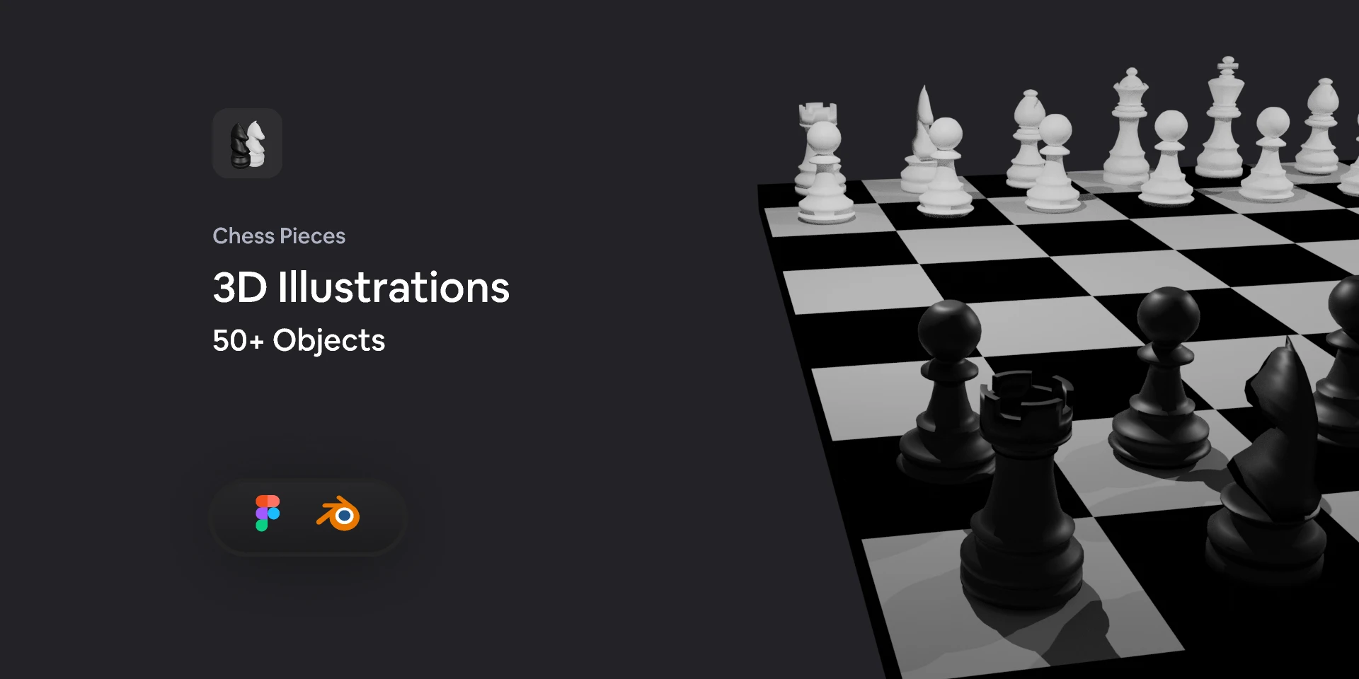 Chess Pieces 3D Illustration for Figma and Adobe XD