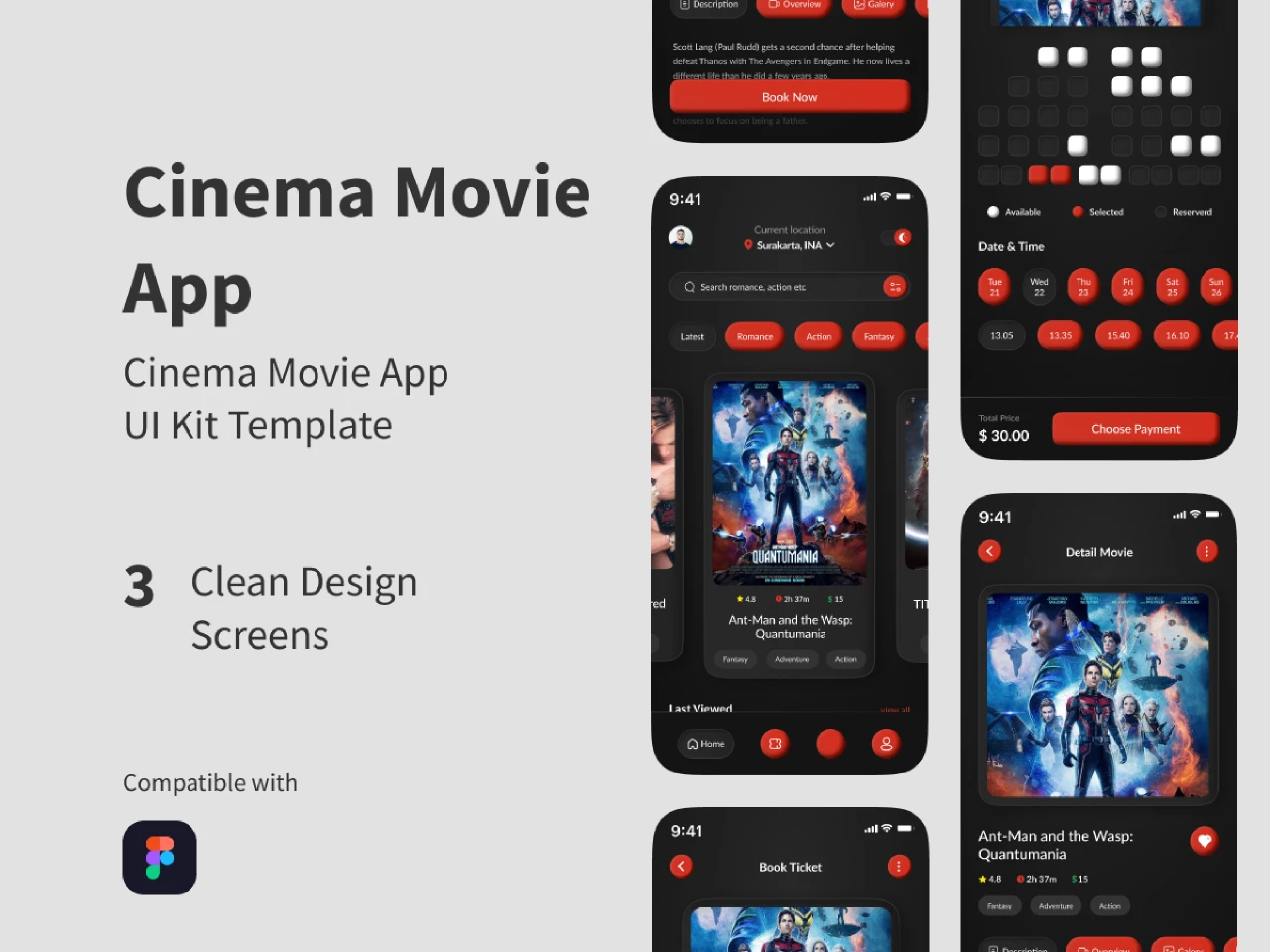 Cinema Movie App UI Kit Template for Figma and Adobe XD