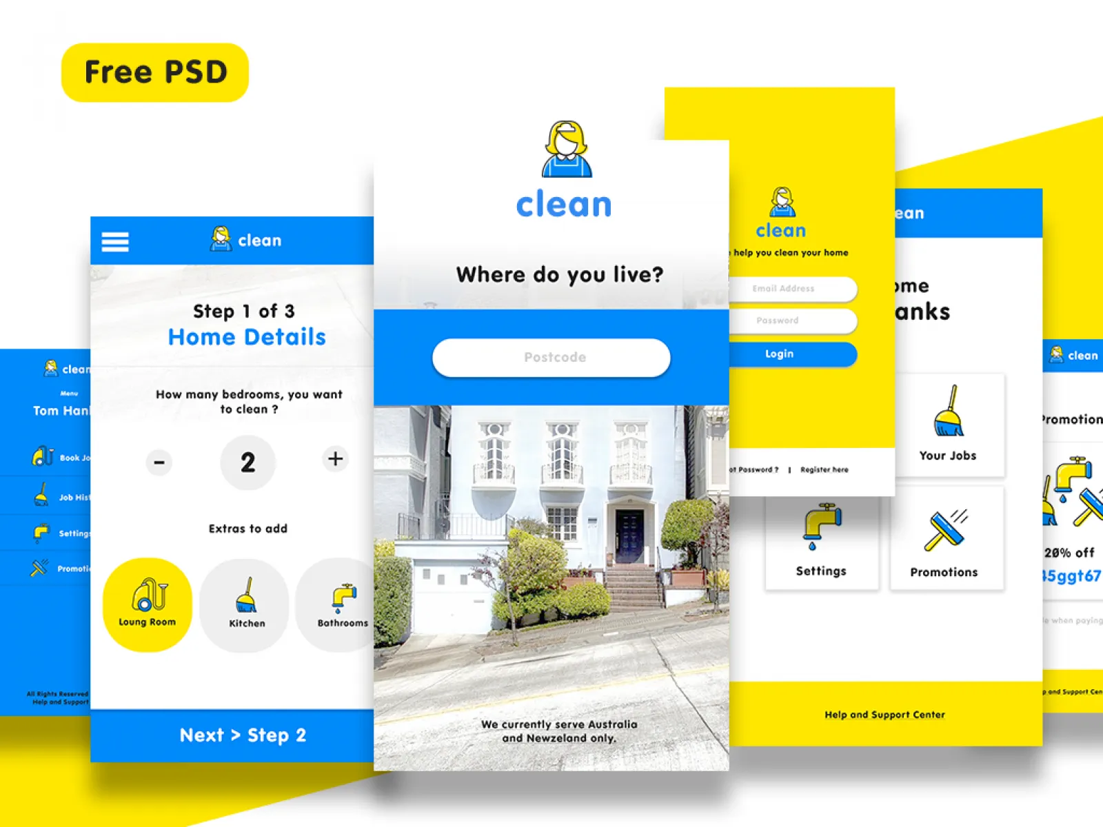 Cleaning Service App UI Kit  - Free Figma Template