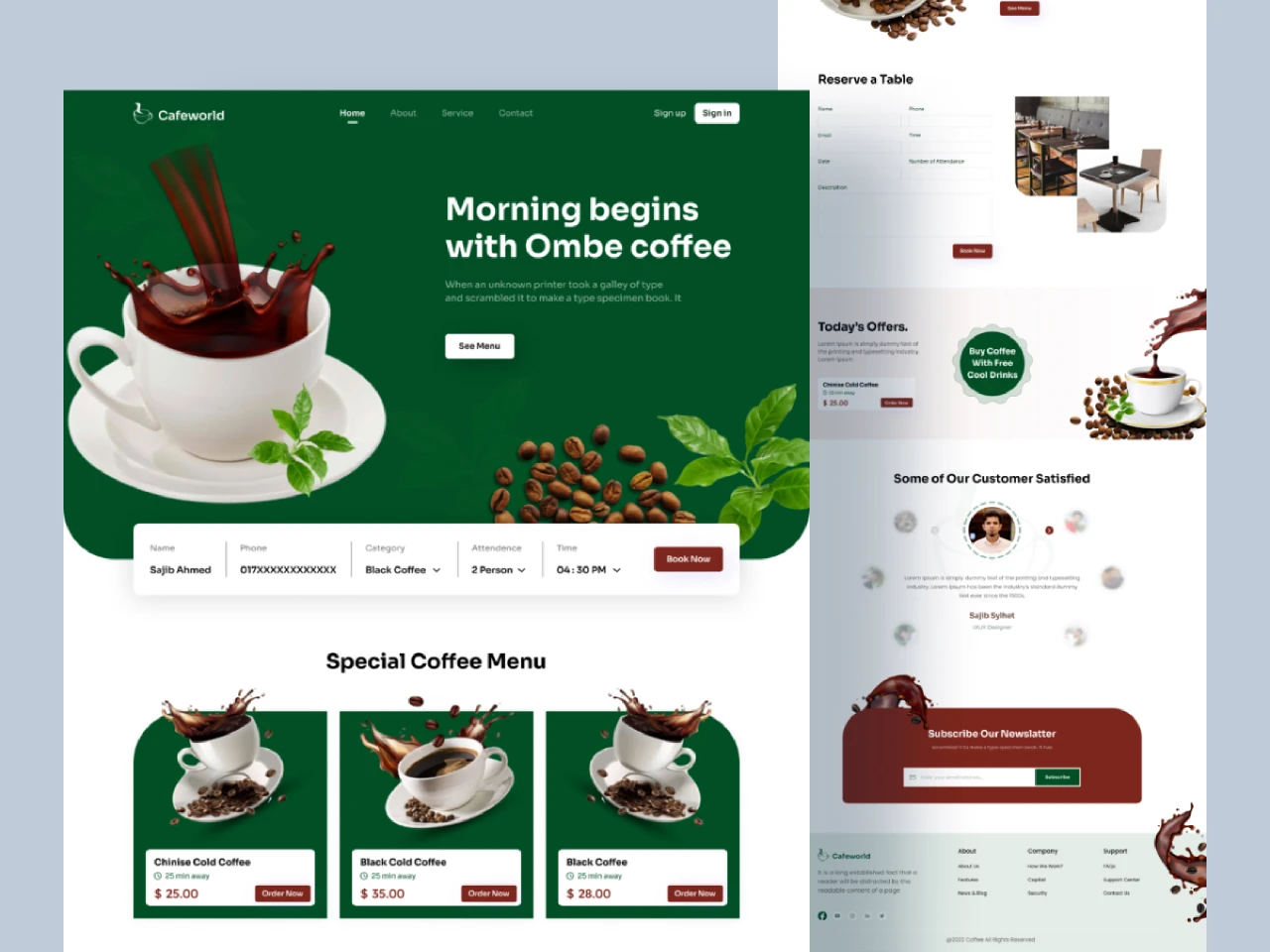 Coffee Shop Landing Page Design for Figma and Adobe XD