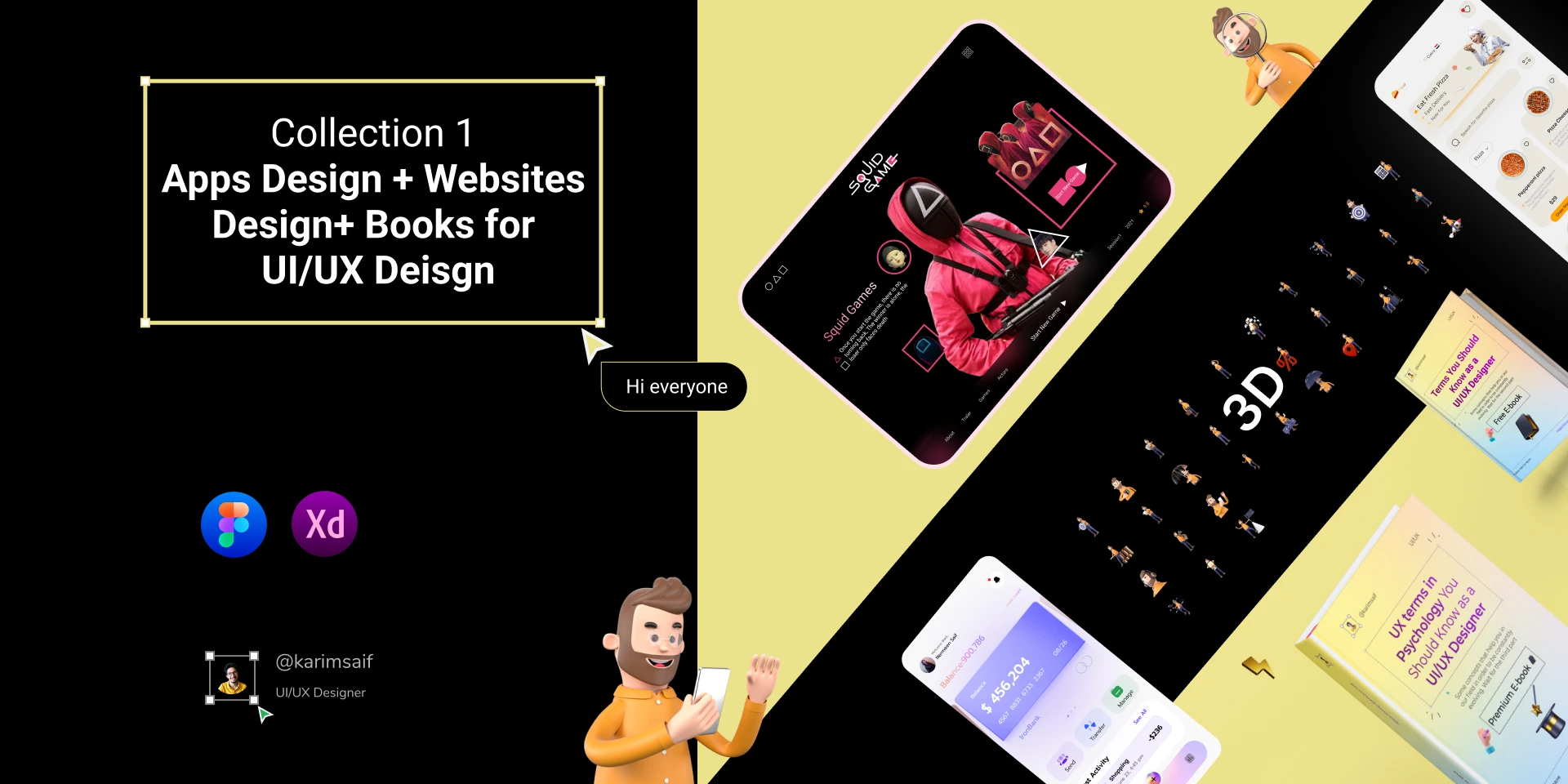 Collection Apps And Websites & 3D packages & Free Books for Figma and Adobe XD