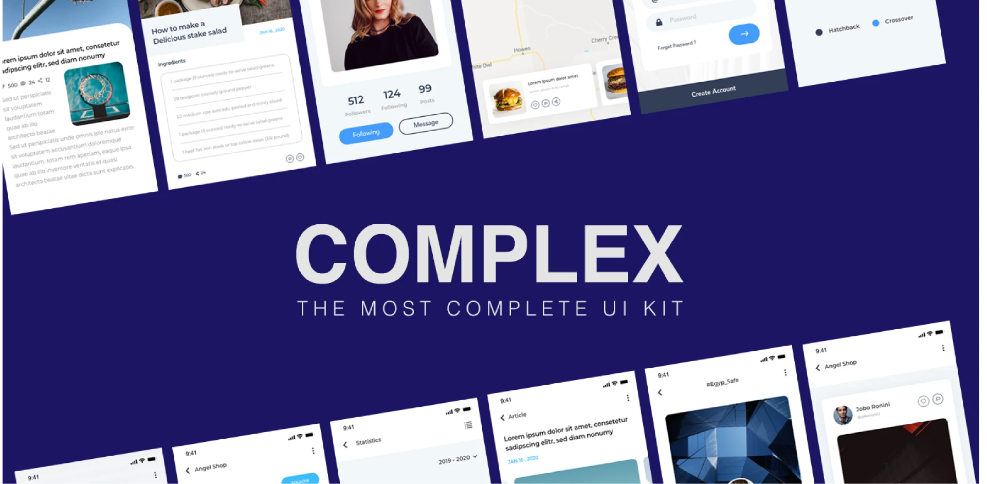 Complex  Multipurpose Mobile UI Kit for Figma and Adobe XD