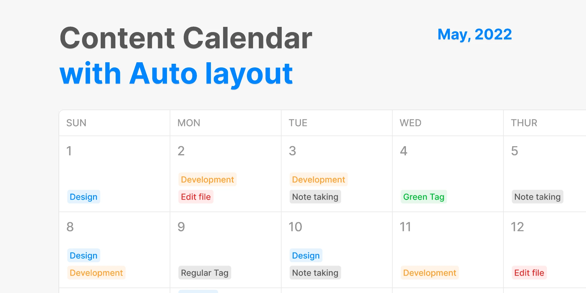 Content Calendar with Auto Layout for Figma and Adobe XD